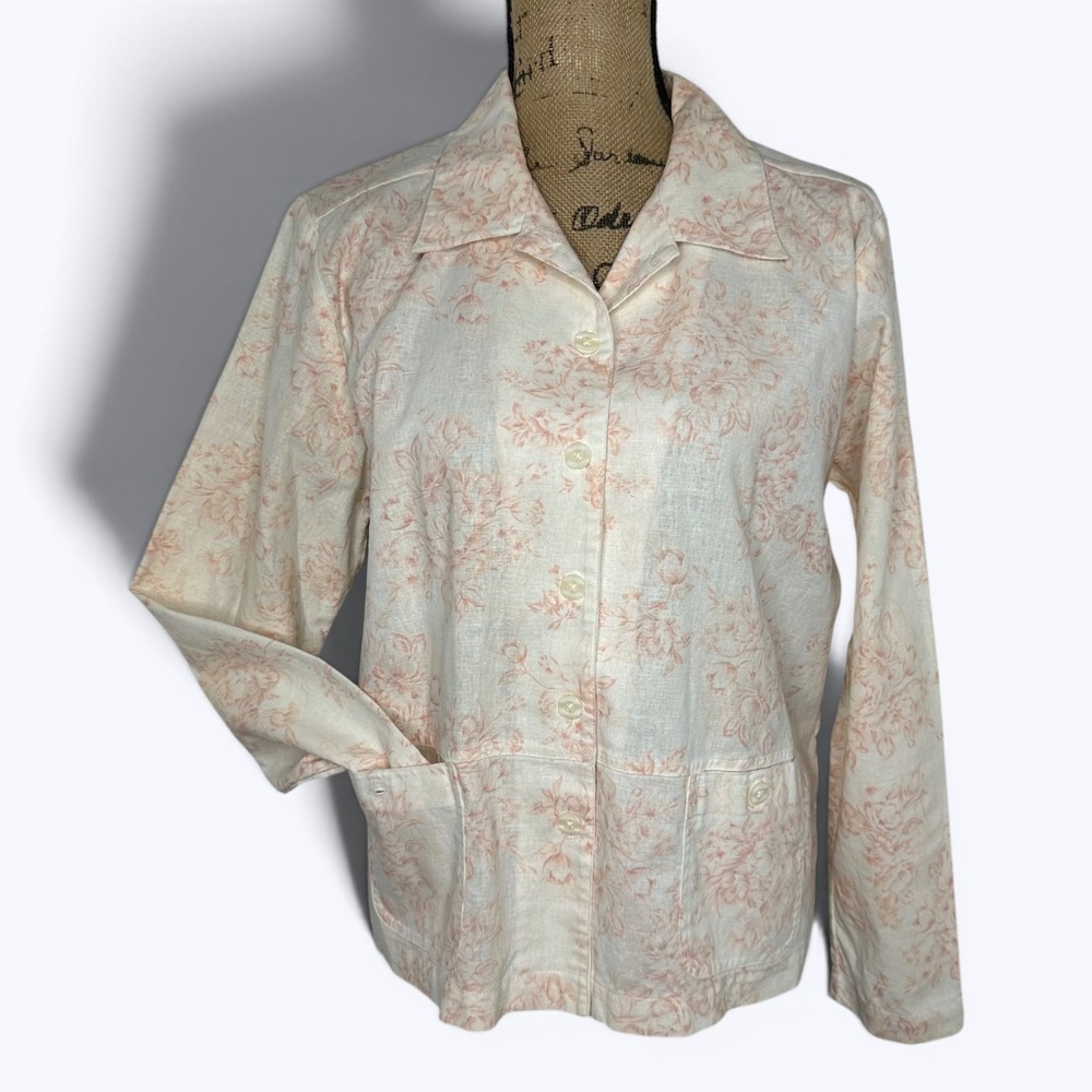 Christopher & Banks Floral Button Jacket Linen Blend Cottagecore Romantic Sz M